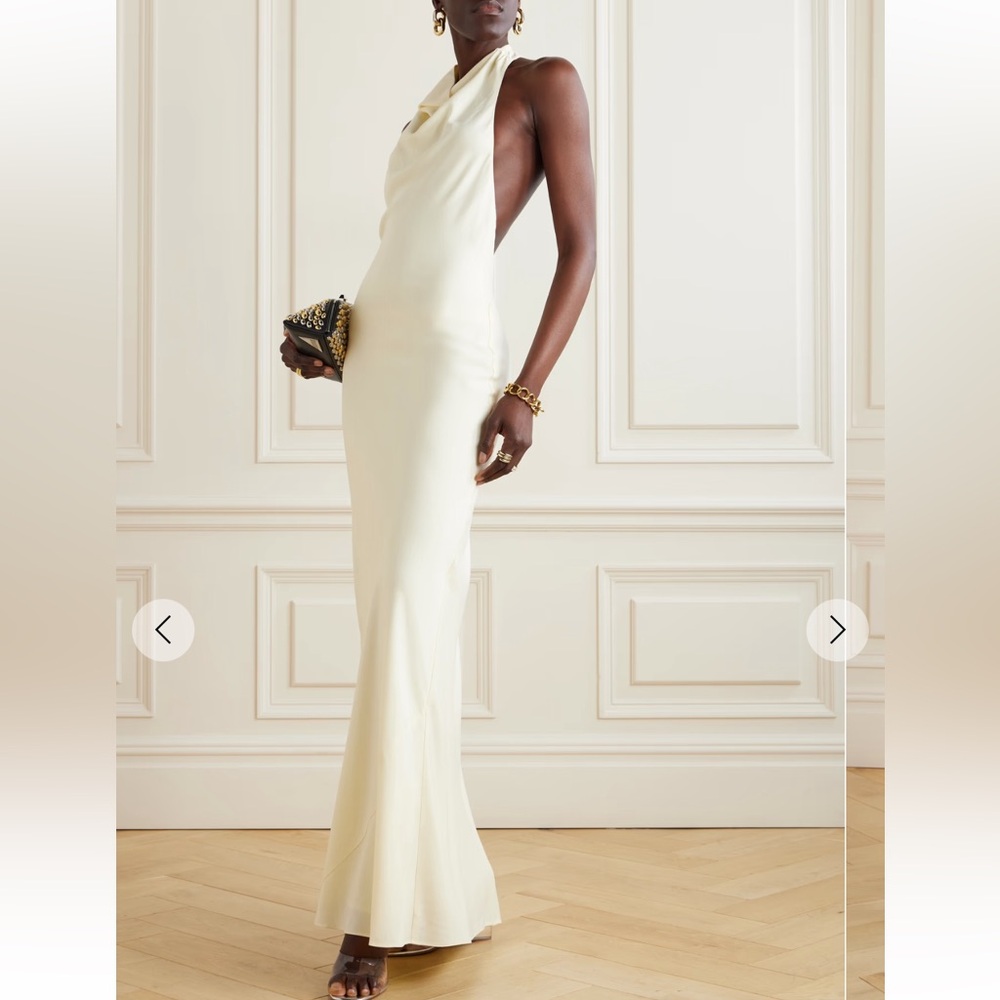 STAUD Cream Draped Halter Maxi Dress